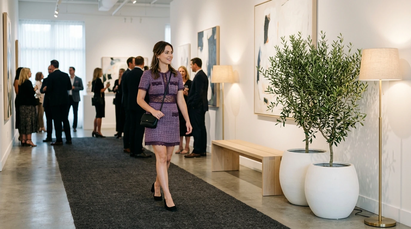 Elegant Tweed Lace Dress: Purple Mini Style Guide