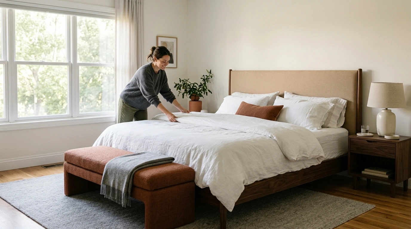 Luxurious King Platform Bed With Upholstered Headboard