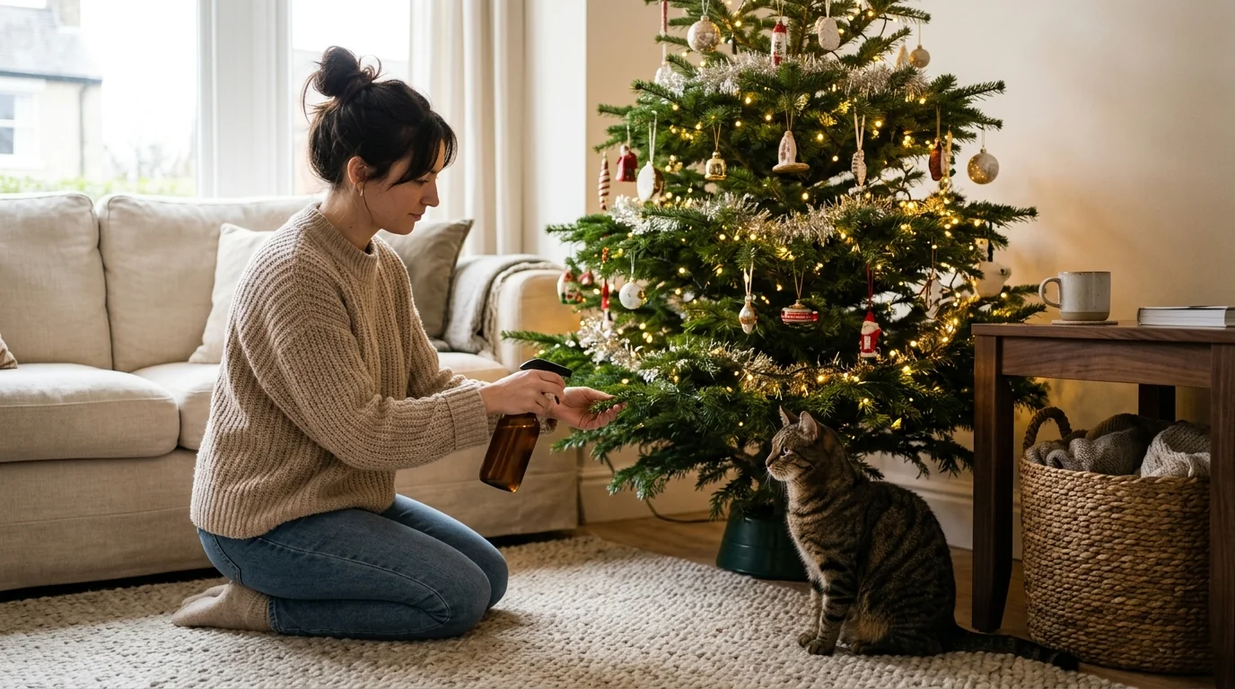 What can I spray on my Christmas tree to prevent cats from chewing on